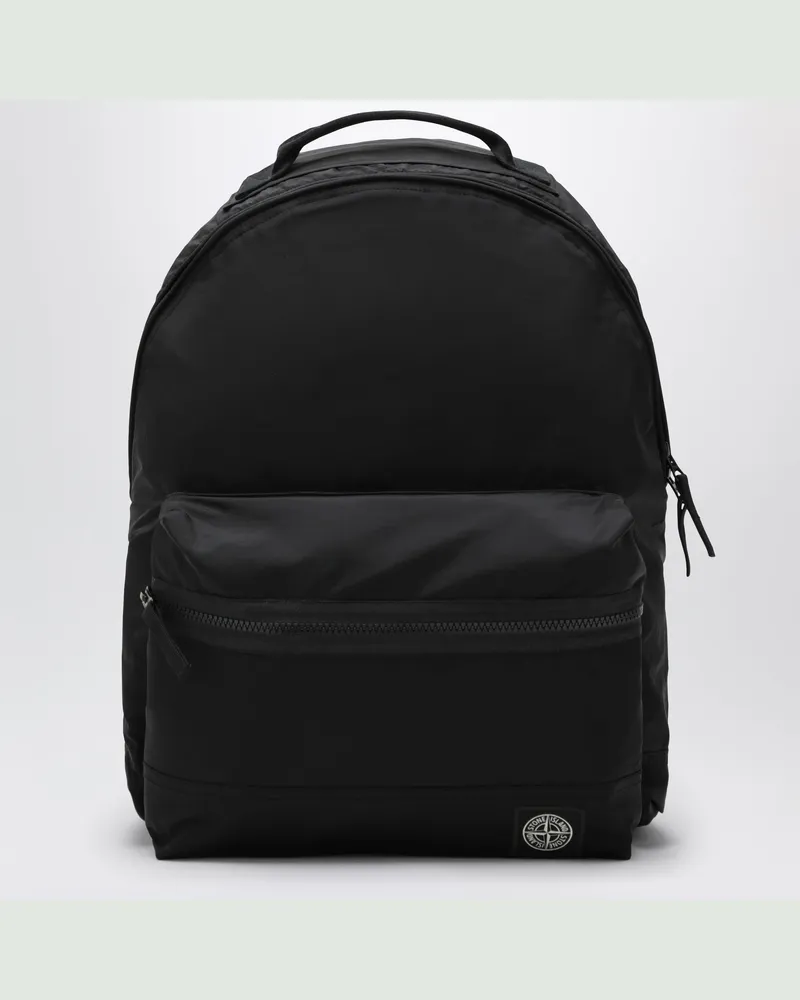 Stone Island Schwarzer Nylon-Rucksack mit Logo-Patch Black