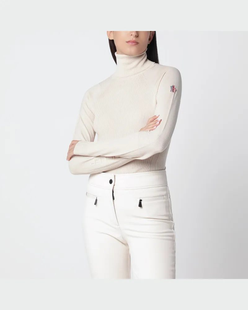 Moncler Hellbeiger Rollkragenpullover aus Wolle White