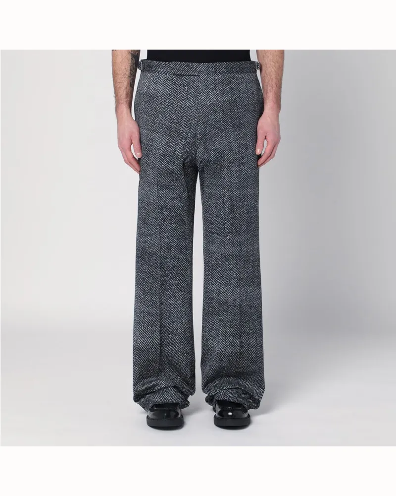 Prada Schwarz/weiße Fischgrät-Hose Schwarz