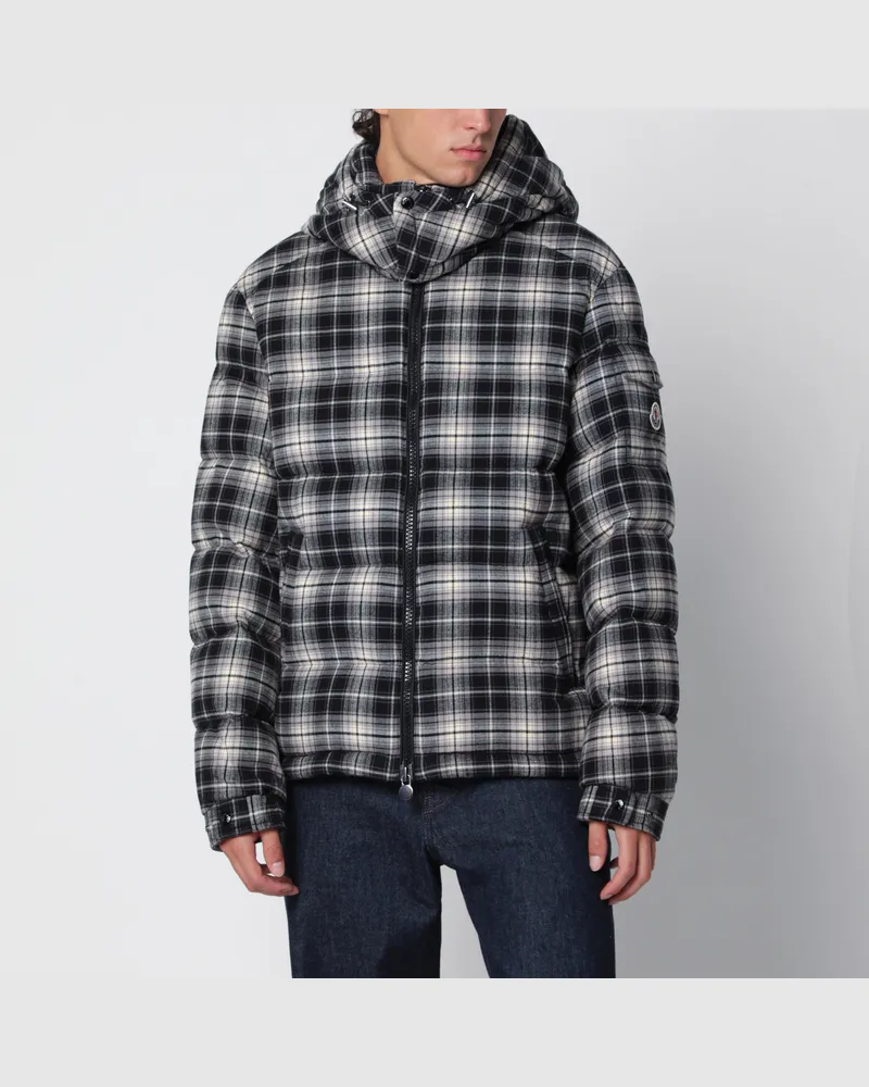 Moncler Schwarz/elfenbeinfarbene Daunenjacke mit Karomuster Black
