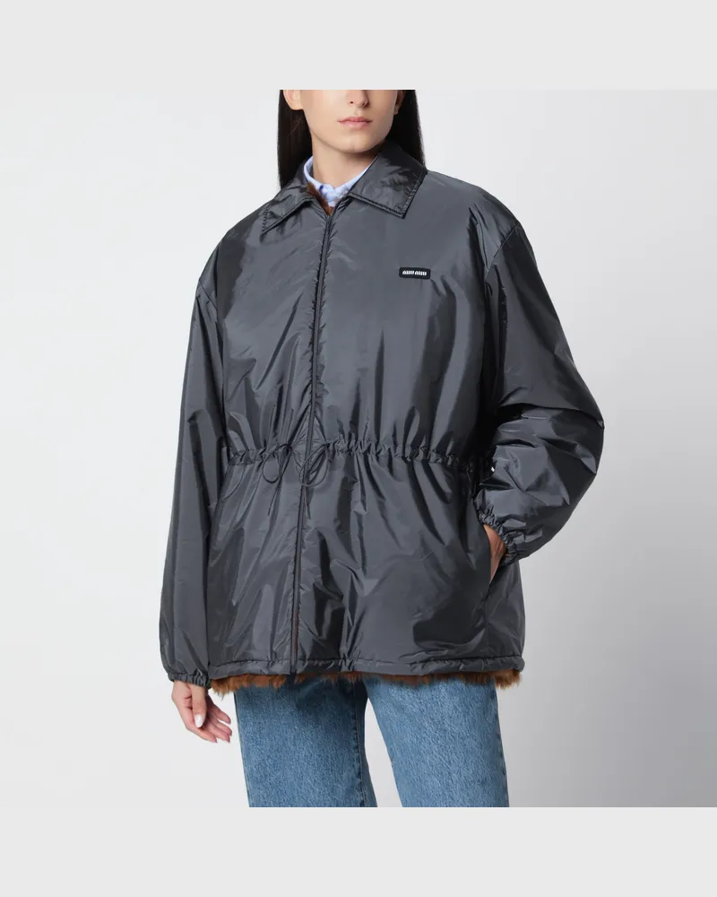 Miu Miu Ematite Blouson aus technischem Gewebe und Lammfell Grey