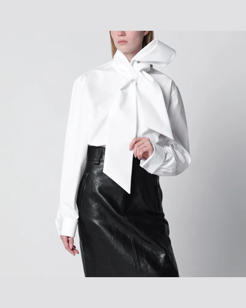 Saint Laurent Weiße Bluse mit Lavallièrekragen aus Baumwollpopeline White