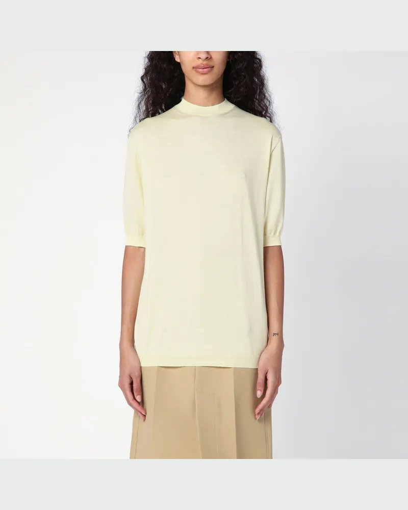 Bottega Veneta Hellgelber Pullover mit Rundhalsausschnitt aus Kaschmir Beige