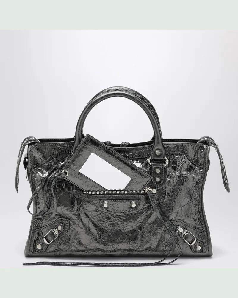 Balenciaga Kleine Le City Tasche aus Metallic-Leder Grey