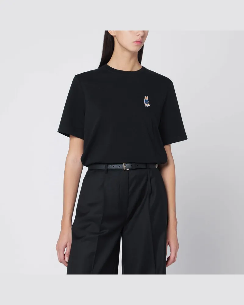 Kitsuné Schwarzes T-Shirt mit Logo-Patch Schwarz