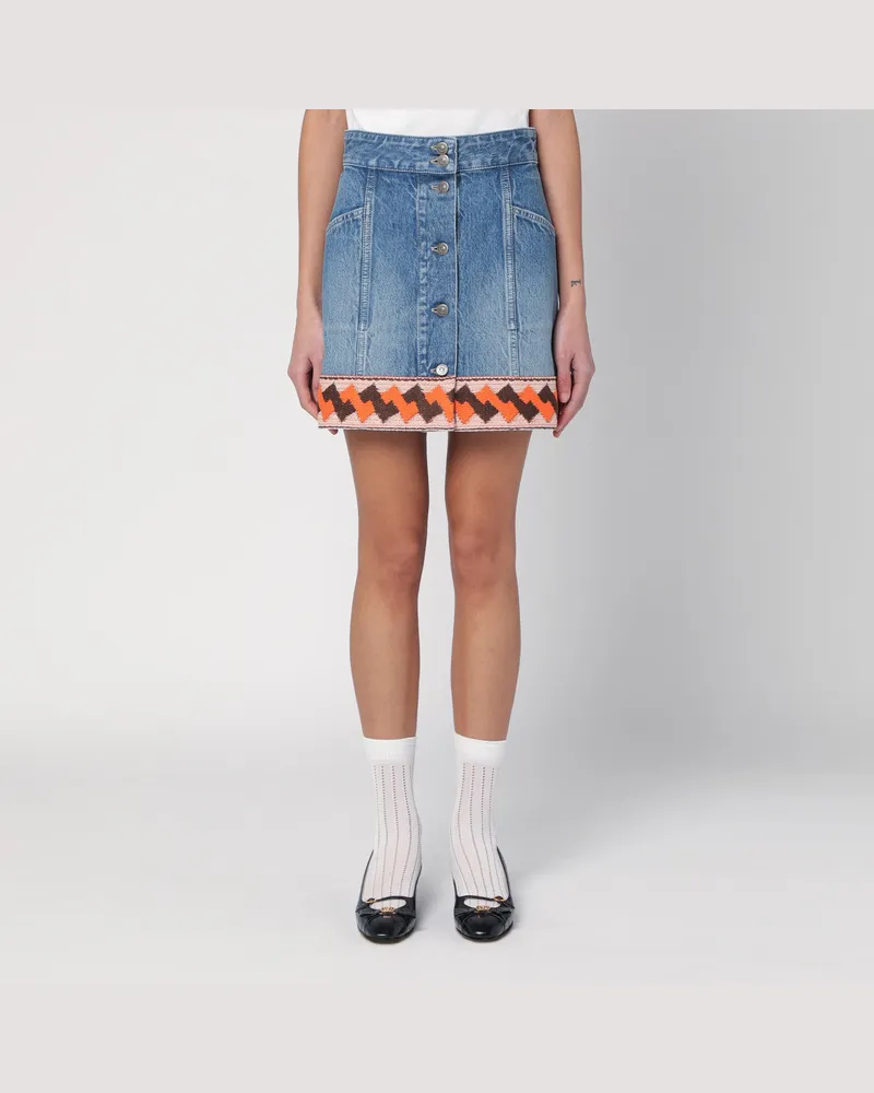 Valentino Garavani Denim-Minirock mit Jacquardbesatz Blue