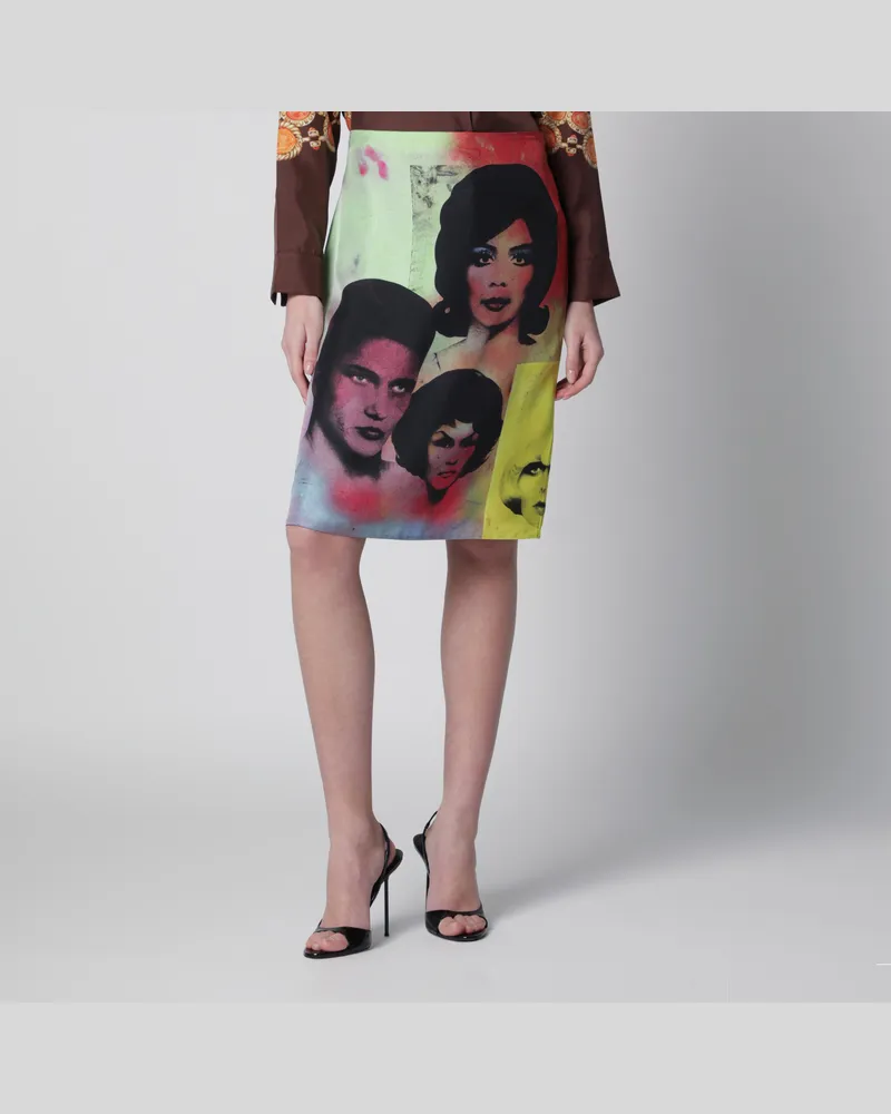 Versace Midirock aus bedrucktem Seidentwill Multicolor