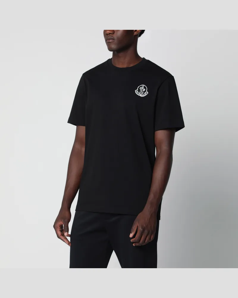 Moncler Schwarzes T-Shirt aus Baumwolljersey mit Logo-Patch Black