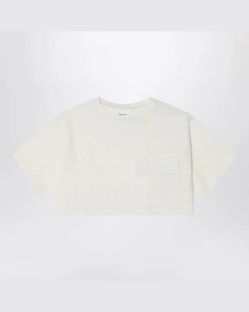 DOUUOD Elfenbeinfarbenes Cropped-T-Shirt aus Baumwolle Weiß