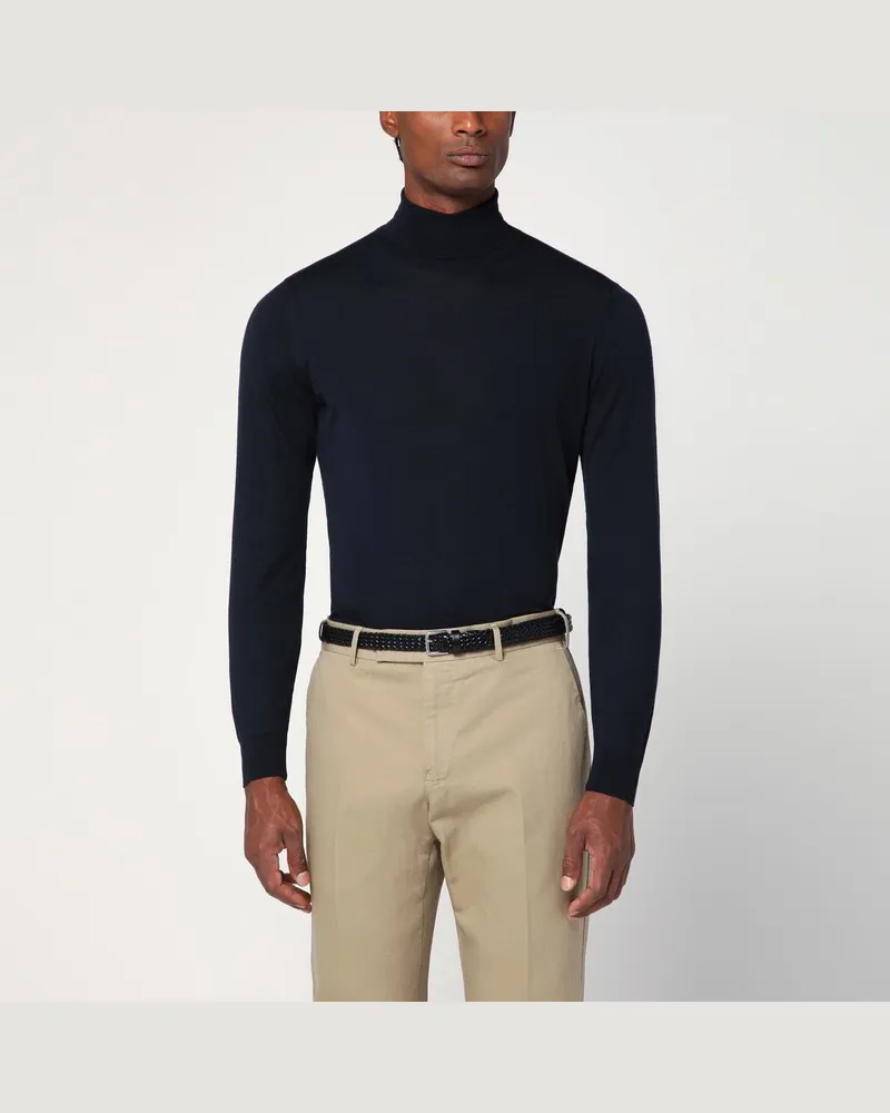 Drumohr  Blauer Rollkragenpullover aus Wolle Blau