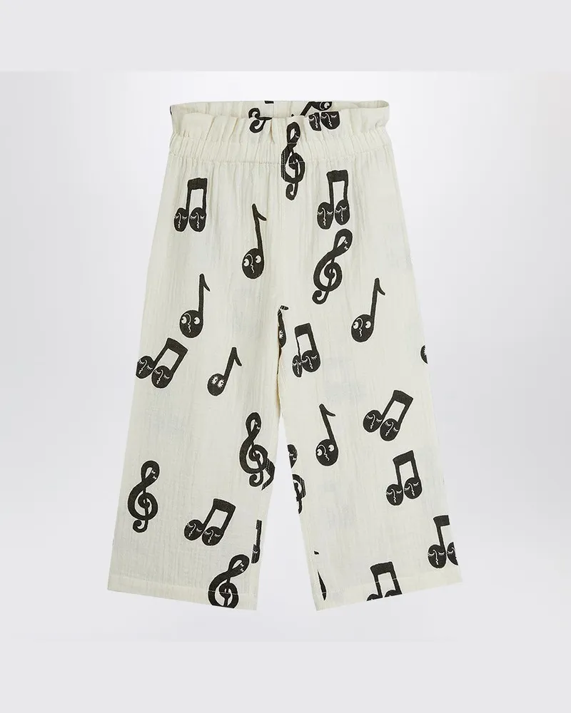 Mini Rodini Weite weiße Hose mit Musiknoten Weiß