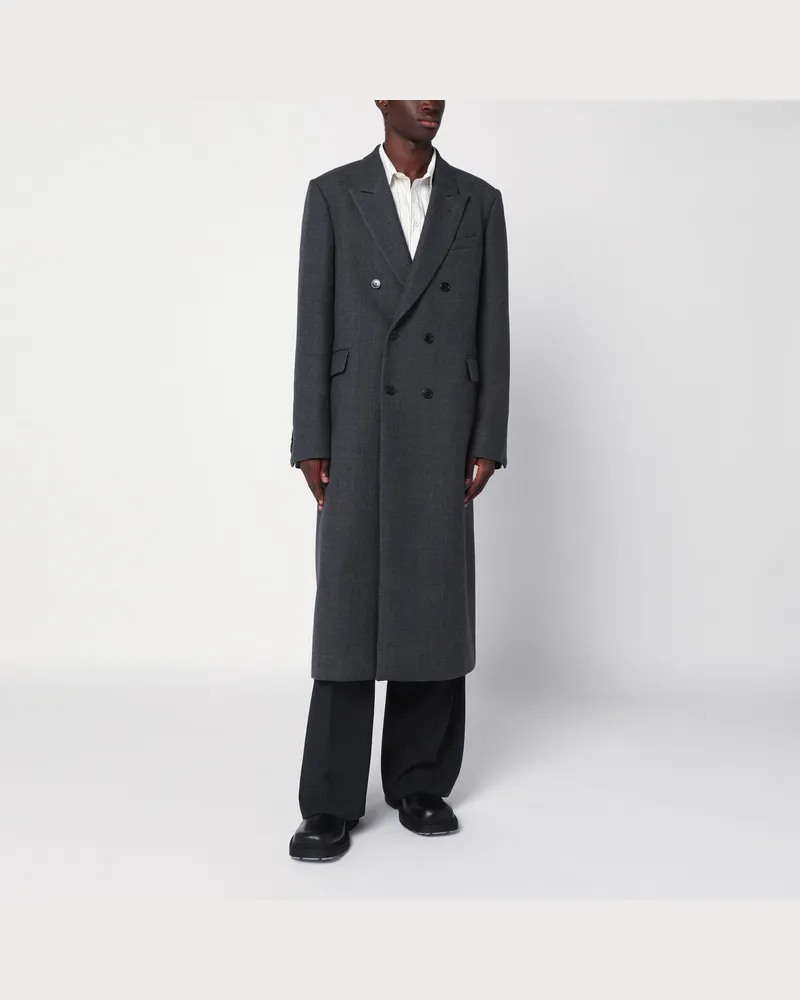 Dries van Noten Grauer Zweireihermantel aus Wolle Grey