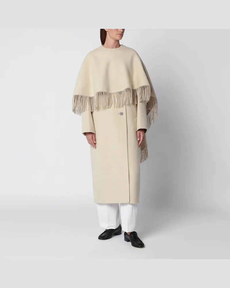 Róhe Cape-Mantel mit Fransen aus butterfarbener Wolle Beige