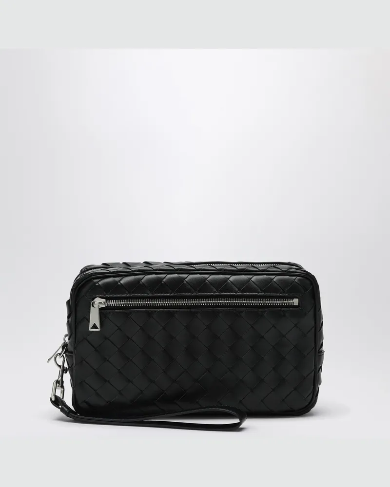 Bottega Veneta Schwarze Pouch in Intrecciato mit Handgelenkschlaufe Black