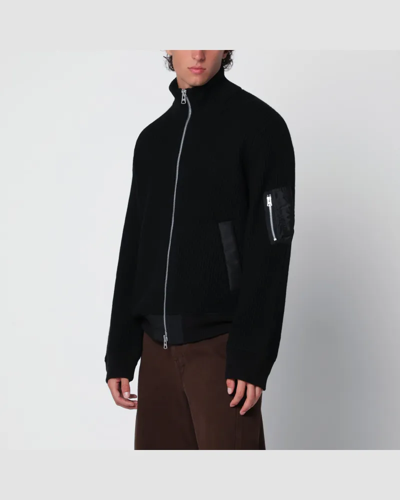 Sacai Schwarzer Cardigan aus gerippter Wolle Black