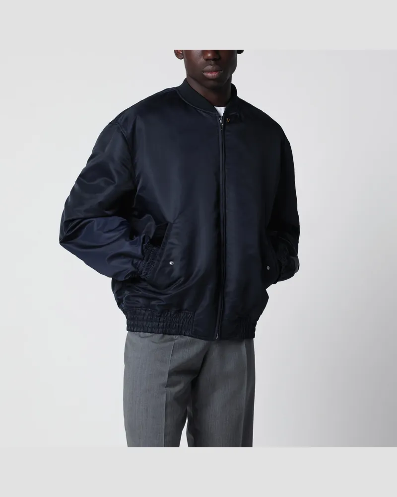 Valentino Garavani Glänzende Bomberjacke mit Reißverschluss in Marineblau mit Vlogo Blue