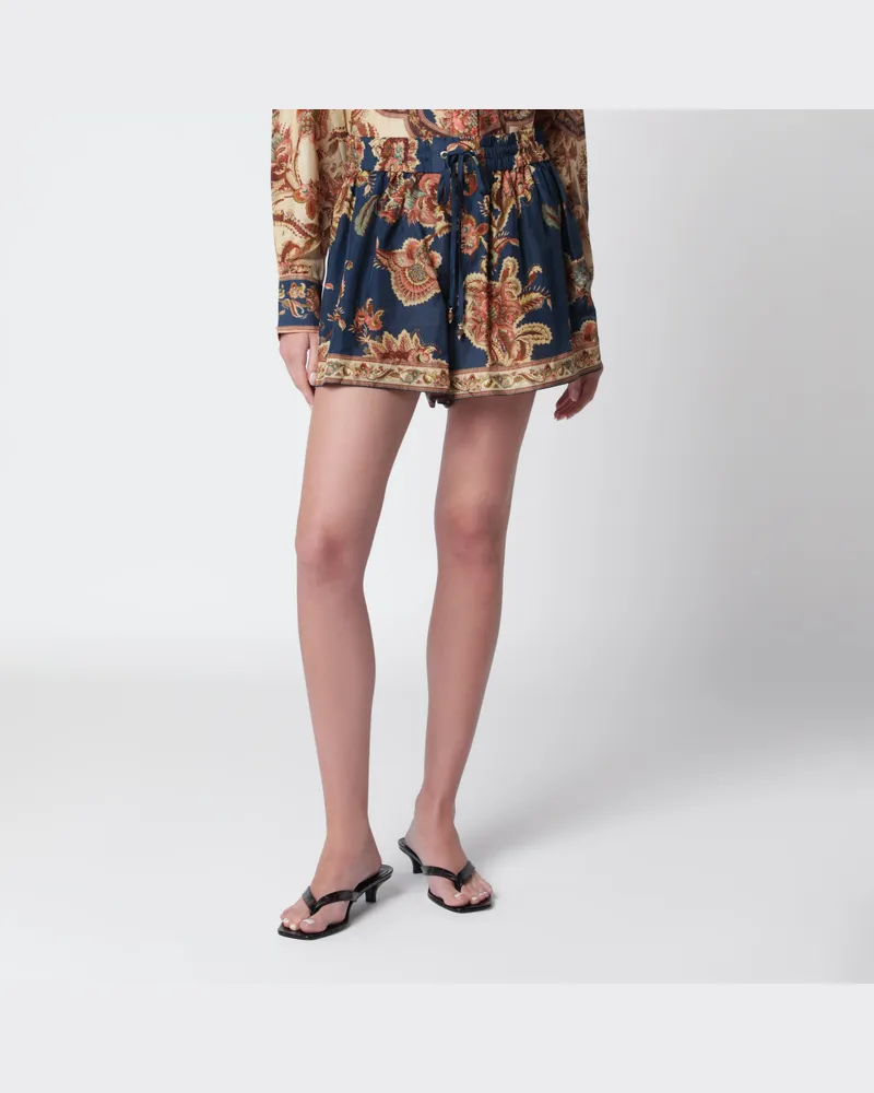 Zimmermann Shorts Aster Relaxed aus Seide mit Print in Navy Multicolor