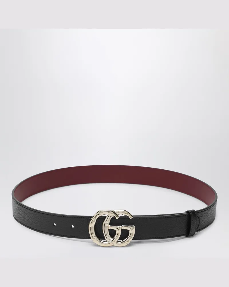 Gucci Schwarzer Ledergürtel mit GG Marmont Bambus-Schnalle Black