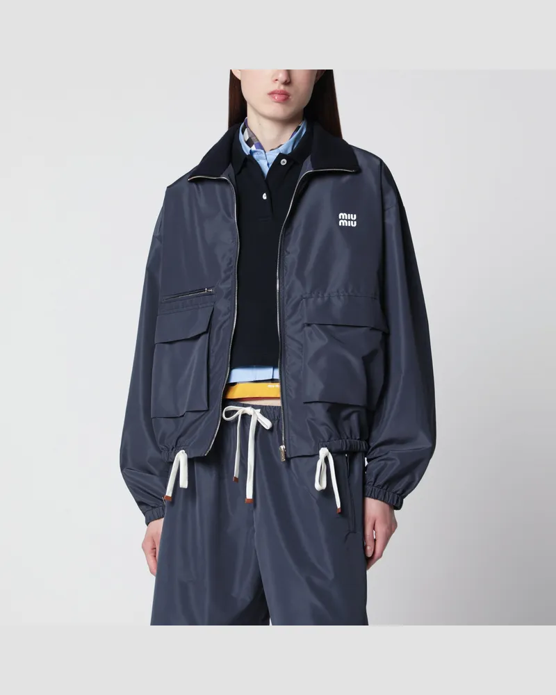 Miu Miu Leichter wasserabweisender Blouson aus Tela Tec in Blau Blue