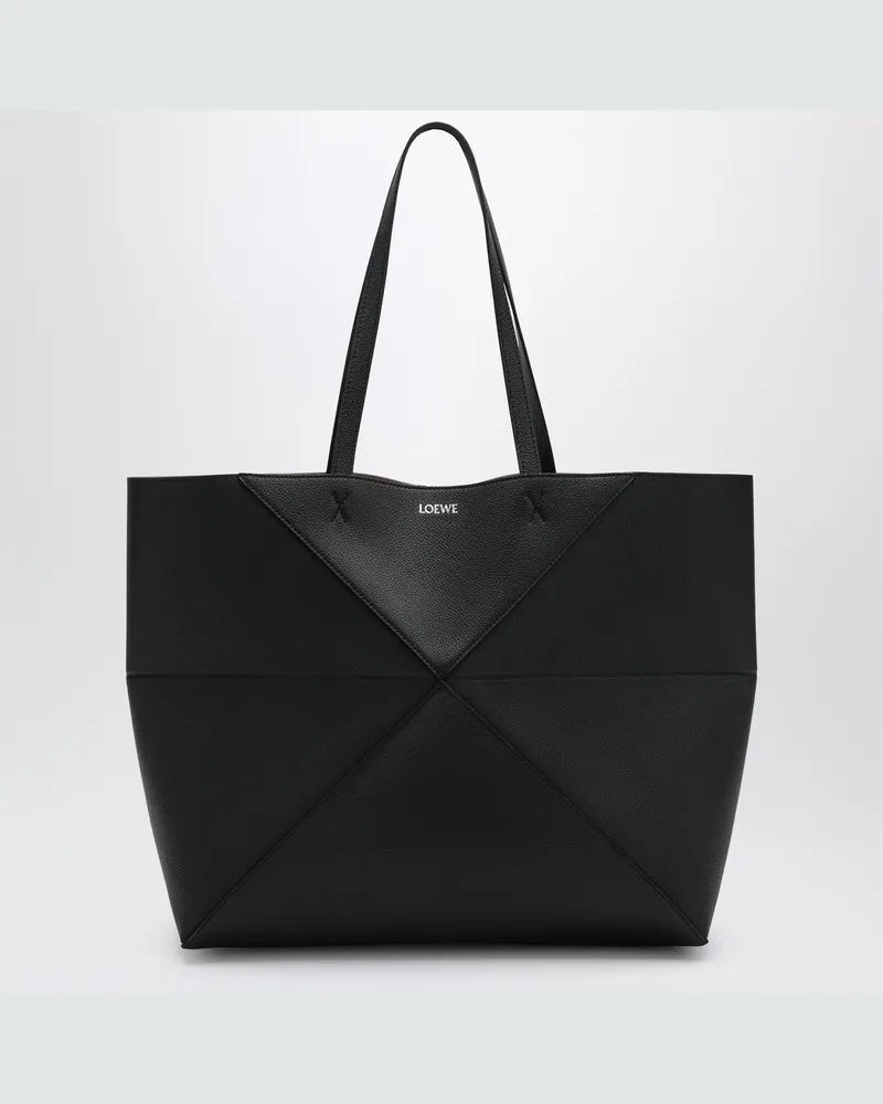 Loewe Große Tasche Tote Puzzle Fold in Schwarz aus granatrotem Leder Black