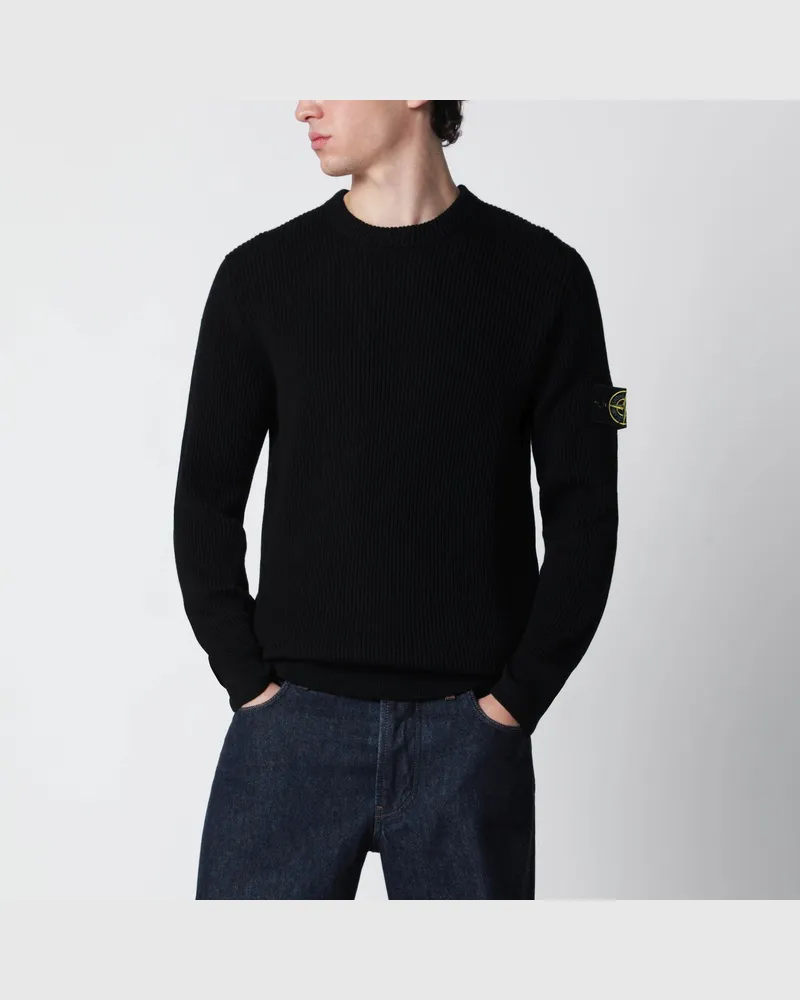 Stone Island Schwarzer Wollpullover Black