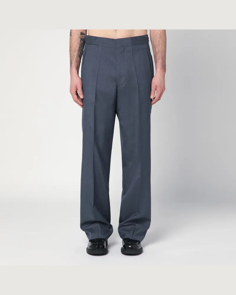Prada Weite Fliegerblaue Hose aus Mohair und Seide Blue