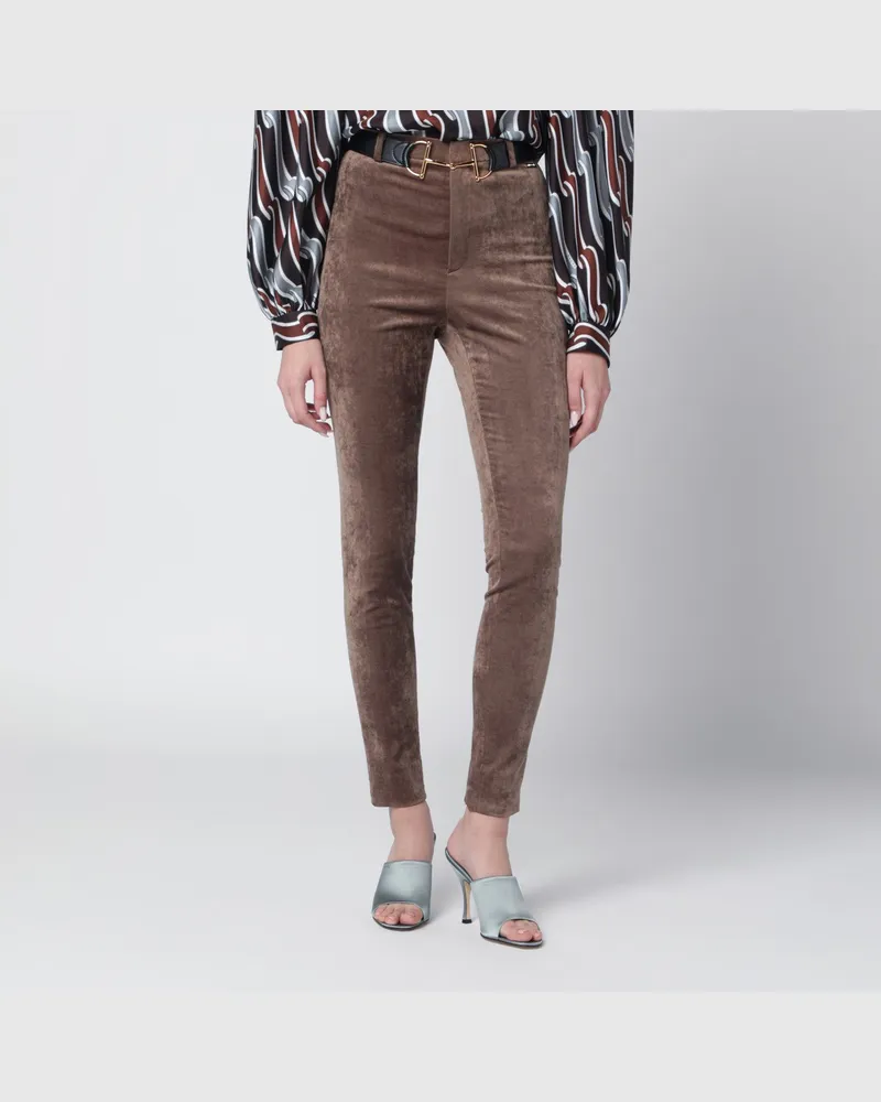 Gucci Braune Stretch-Samtleggings Brown