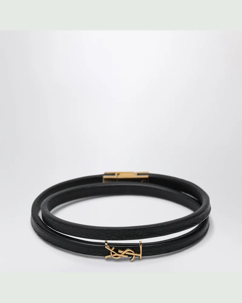 Saint Laurent Schwarzes Doppel-Wickelarmband Mit Cassandre-Logo Black