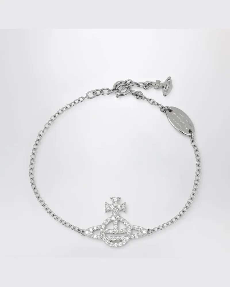 Vivienne Westwood Platinfarbenes Orb-Logo-Armband mit Kristallen Metallisch