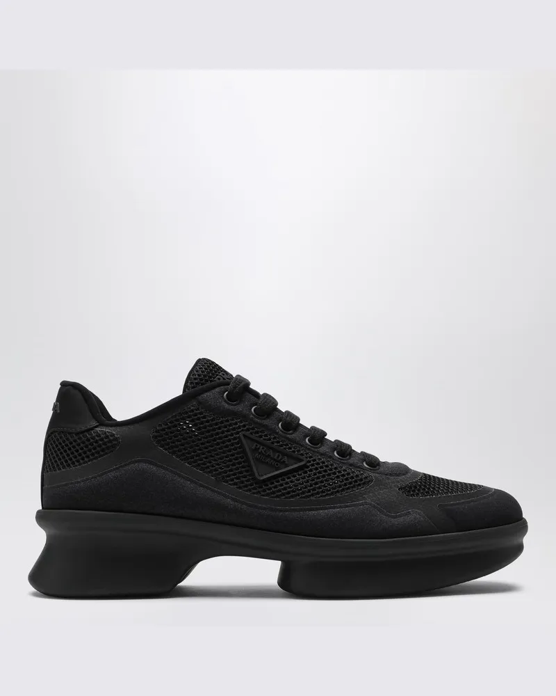 Prada Schwarzer Stoff und Netz niedriger Sneaker Schwarz