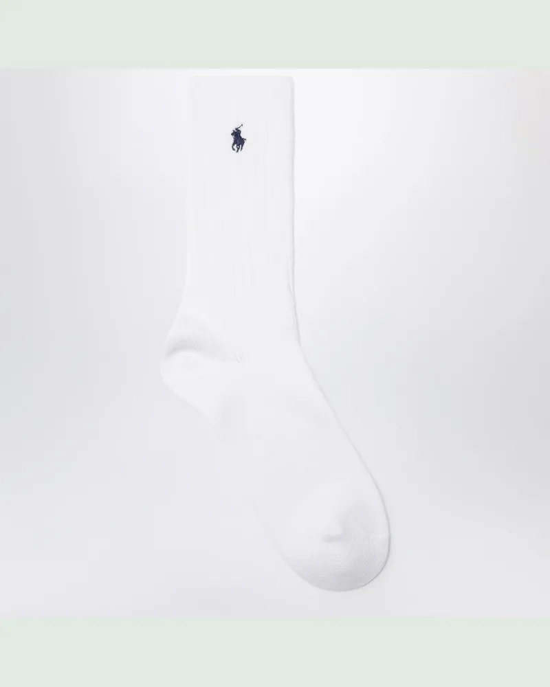 Ralph Lauren Weiß-marineblaue Logo-Socken aus Baumwollmischgewebe White