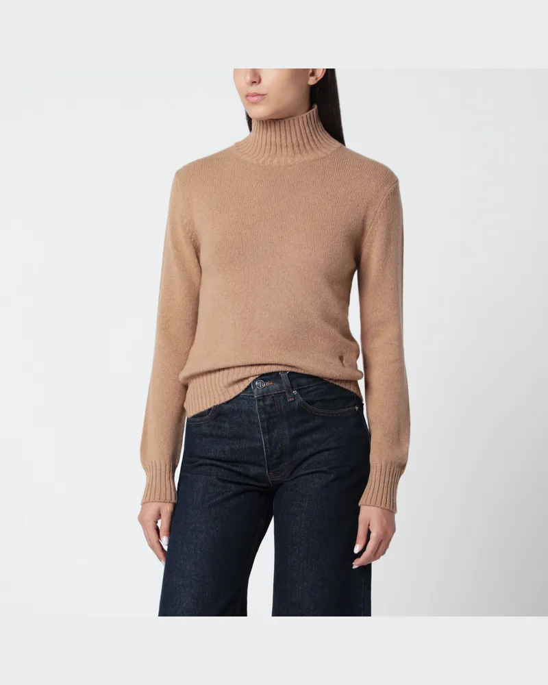 AMI Paris Kamelfarbener Rollkragenpullover aus Kaschmir und Wolle Beige