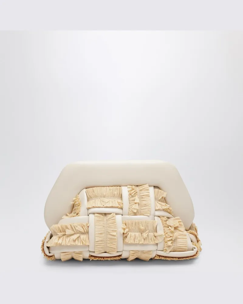 THEMOIRÈ Kleine Clutch Tia in Butterfarbe mit Raffia-Einsätzen Beige