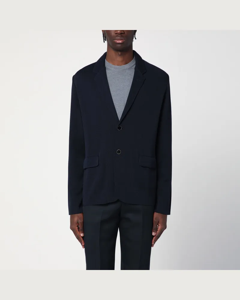 LARDINI Marineblaue einreihige Jacke aus Strick Blue