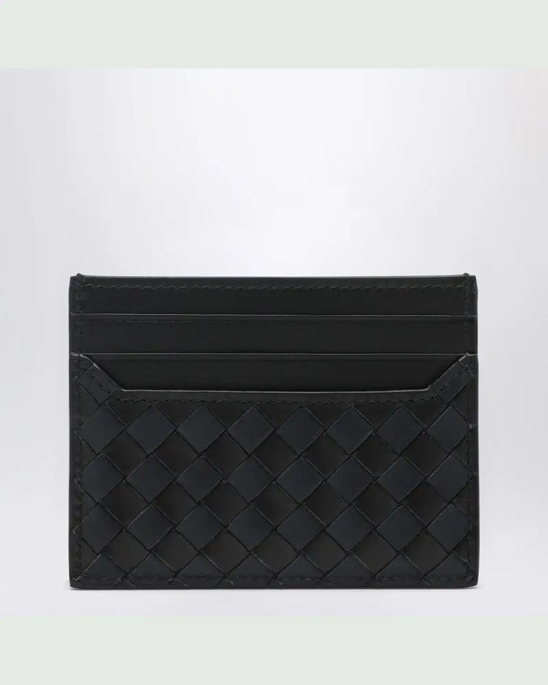 Bottega Veneta Woven leather card holder in black and blue Multicolor