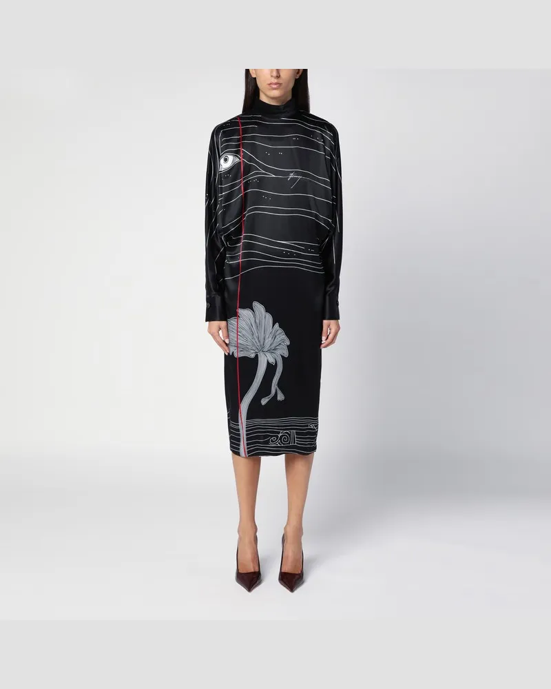 Ferragamo Schwarzes Midikleid aus Seidensatin Schwarz