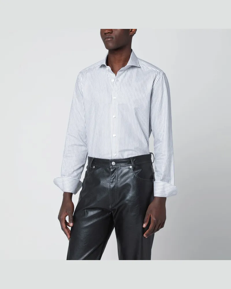 XACUS Weiße gestreifte Travel-Hemd Tailor Fit Weiß