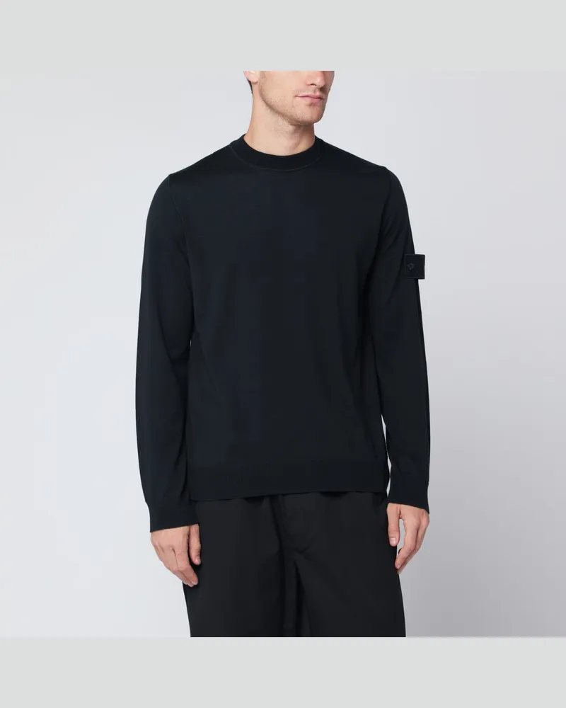 Stone Island Marineblauer Wollpullover mit Rundhals Blau