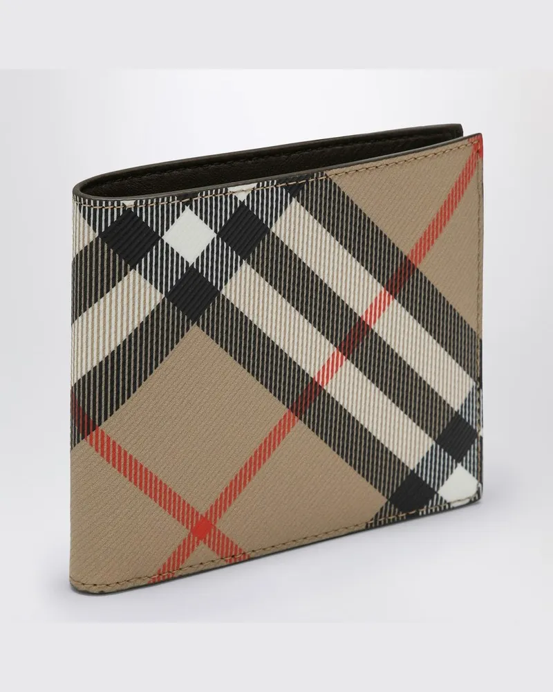 Burberry Beigefarbenes Portemonnaie in Buchform mit Karomuster 