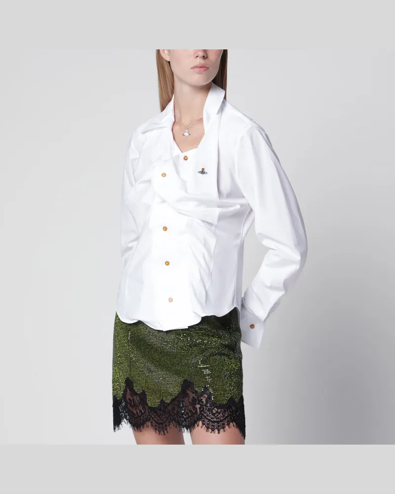 Vivienne Westwood Hemd Drunken aus Baumwollpopeline mit Logo, weiß White