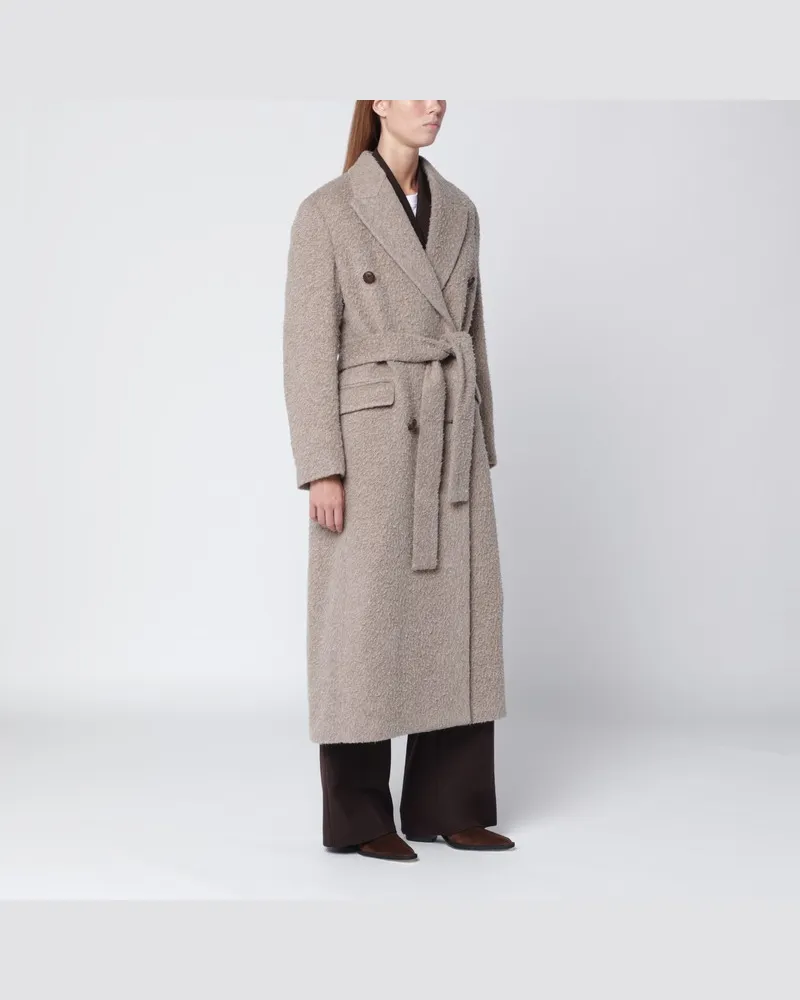 Golden Goose Greige Wollmix-Mantel mit Gürtel Grau