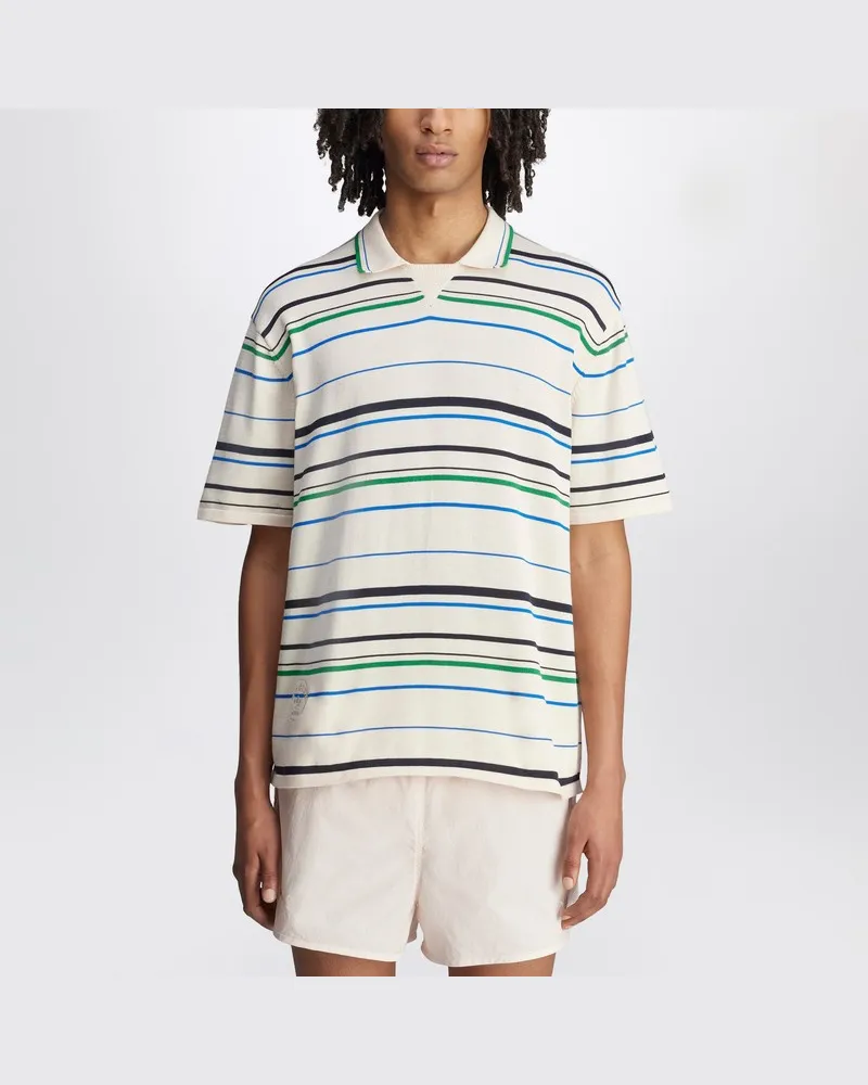 adidas Weißes gestreiftes Poloshirt aus Baumwollmischung Weiß