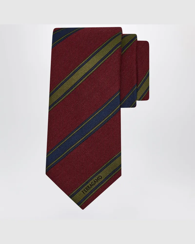 Ferragamo Regimental-Jacquard-Krawatte in Bordeaux/Rot Multicolor