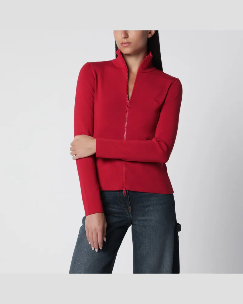 Courrèges Roter Merinowoll-Cardigan mit Reißverschluss Red