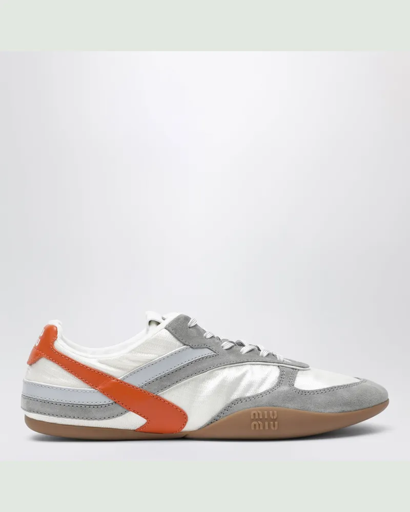 Miu Miu Gymnasium Sneakers in Talco/Papaya aus technischem Gewebe und Wildleder White