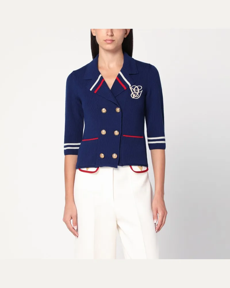 Valentino Garavani Blauer doppelreihiger Wollcardigan Blau