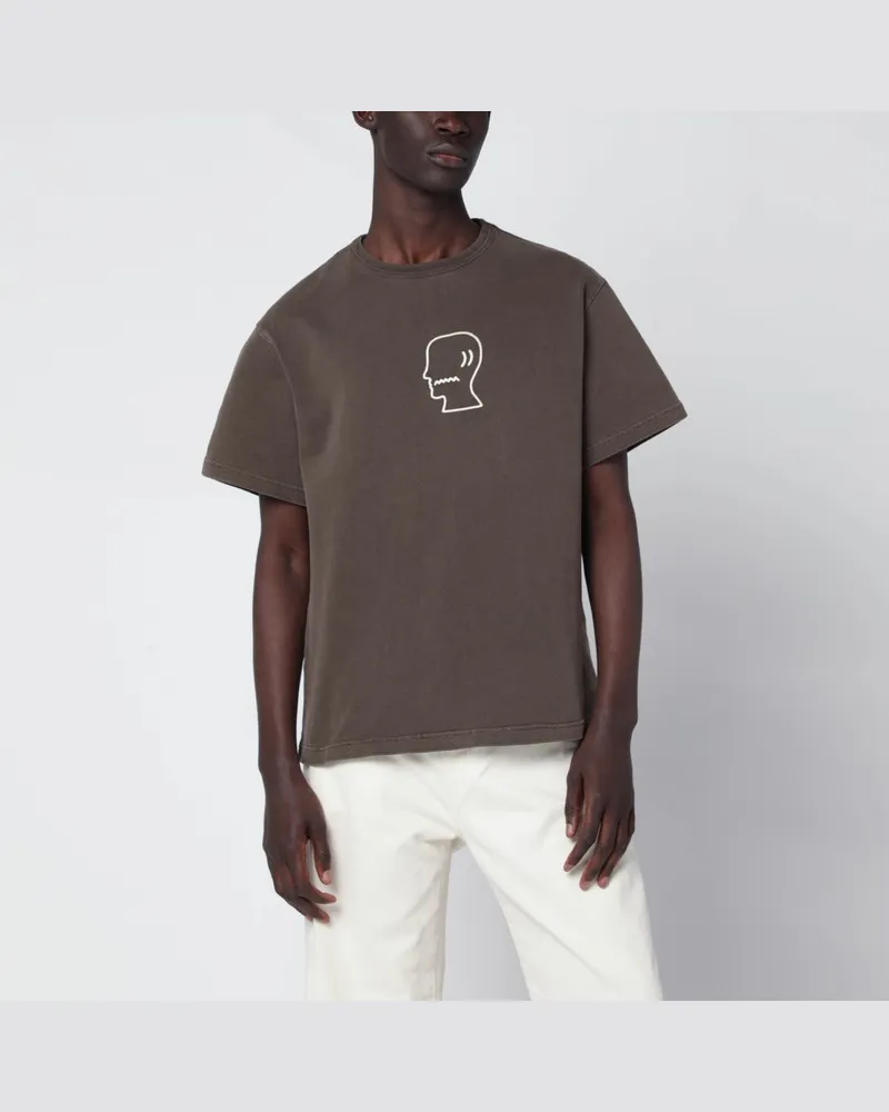 Brain Dead Braunes Vintage-T-Shirt mit gesticktem Logo Braun