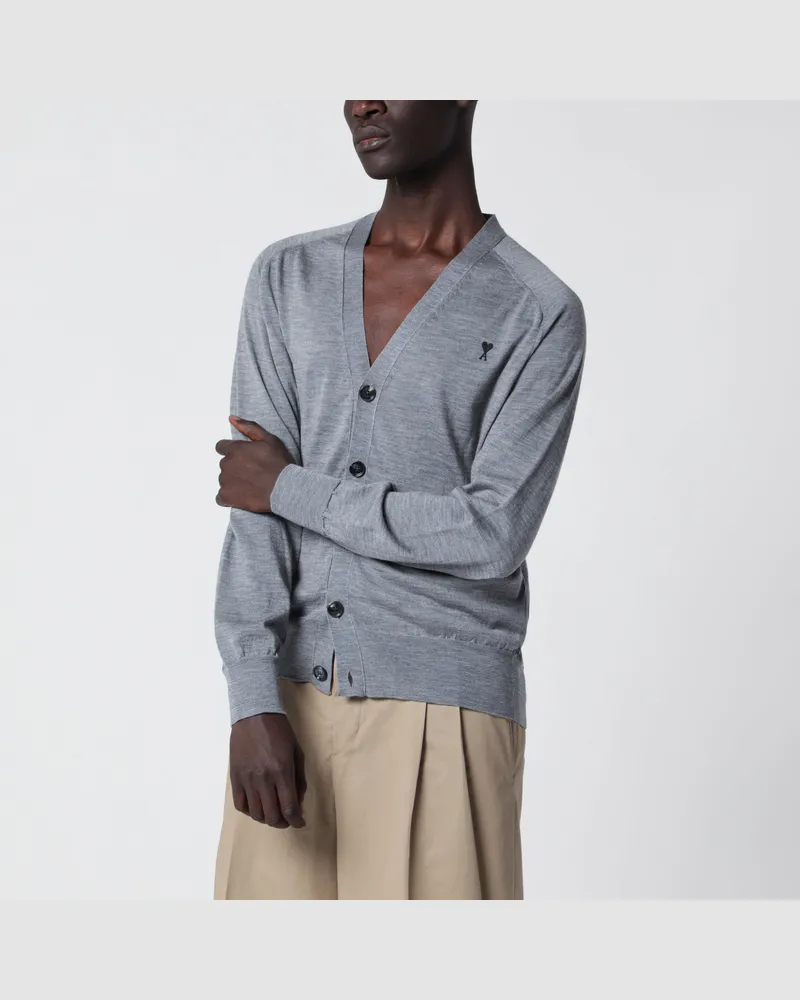 AMI Paris Grauer Ami De Coeur Cardigan aus Wolle Grey