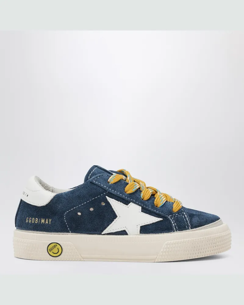 Golden Goose May-Sneaker low aus blauem Wildleder und weißem Leder Blue