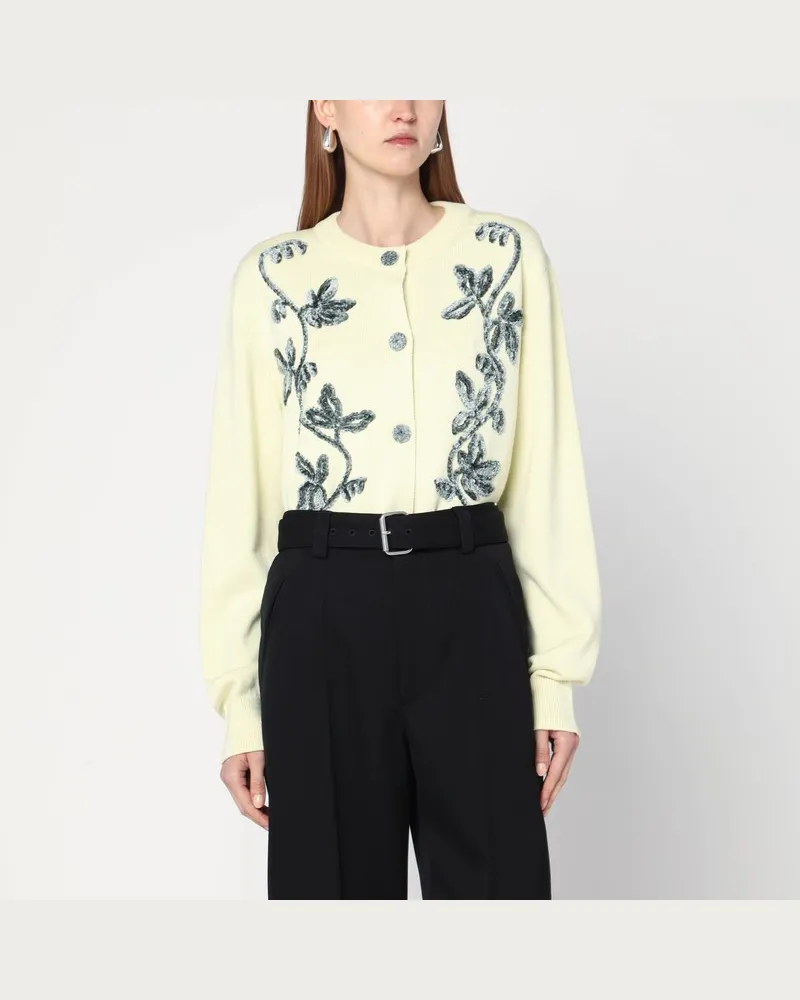 Jil Sander Hellgelber Cardigan mit Blumenstickerei Gelb